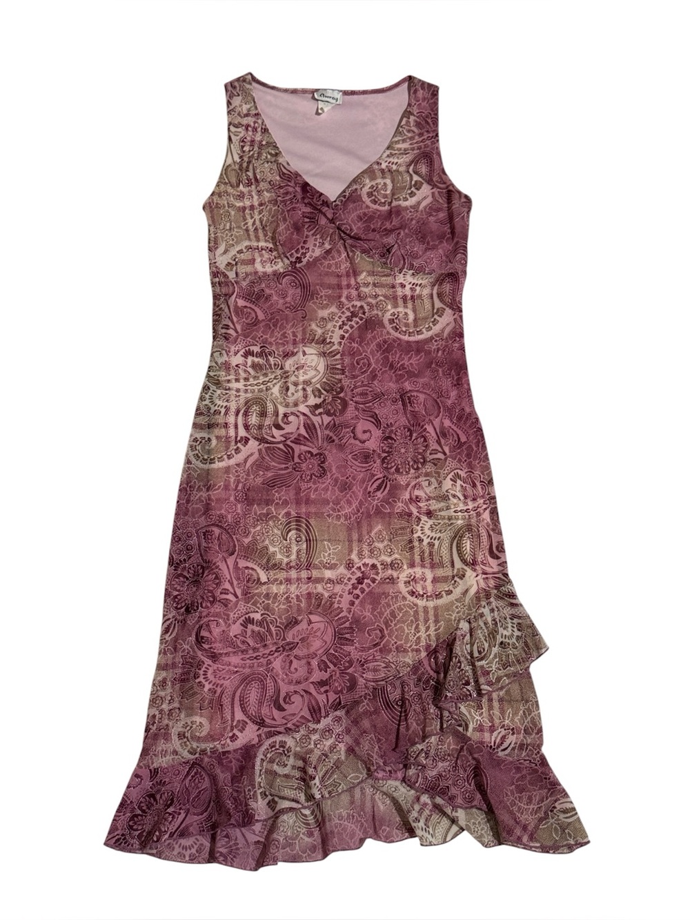Vintage Cheroy 90's midi dress w spaghetti straps pink paisley print